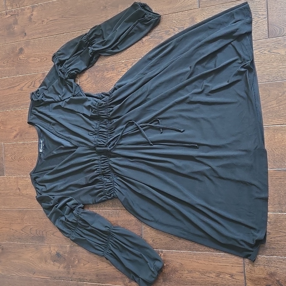 INC Womens Black Stretchy V Neck Dress M Empire Elastic Waist EUC Long Sleeve